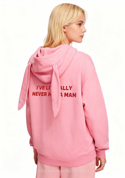 Never Met A Man Y2K Bunny Ear Zip Hoodie Cherrykitten