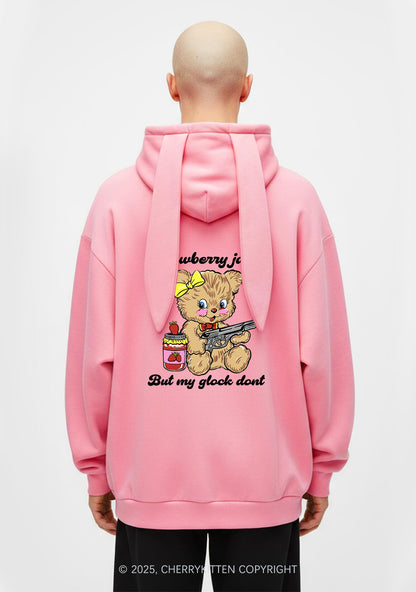 Strawberry Jams Bear Y2K Bunny Ear Zip Hoodie Cherrykitten
