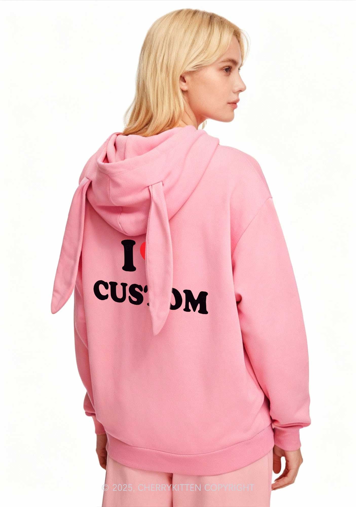 I Love Custom Personalized Y2K Bunny Ear Zip Hoodie Cherrykitten