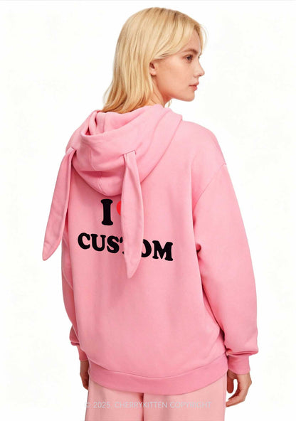 I Love Custom Personalized Y2K Bunny Ear Zip Hoodie Cherrykitten