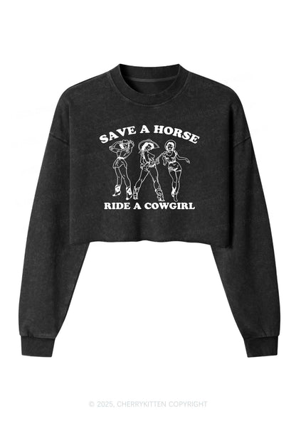 Ride A Cowgirl Pride Y2K Crop Washed Sweatshirts Cherrykitten