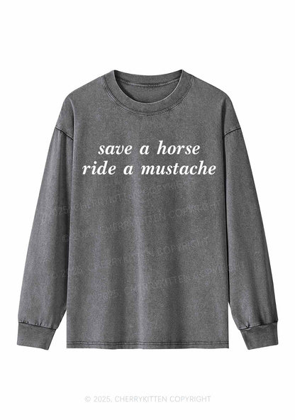 Ride A Mustache Y2K Washed Long Sleeves Cherrykitten