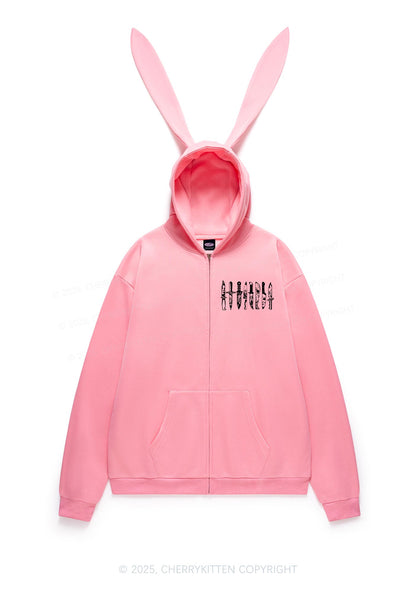 Halloween Grimace Daggers Y2K Bunny Ear Zip Hoodie Cherrykitten