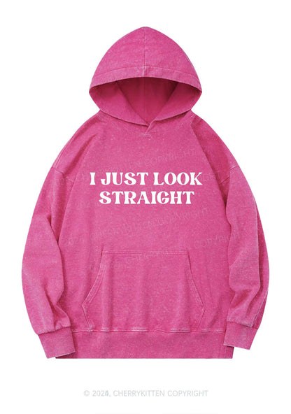 I Just Look Straight Y2K Washed Hoodie Cherrykitten