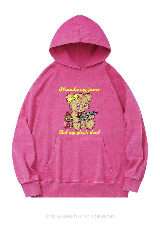 Strawberry Jams Bear Y2K Washed Hoodie Cherrykitten