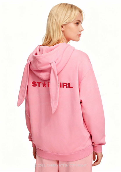 Red Stargirl Y2K Bunny Ear Zip Hoodie Cherrykitten