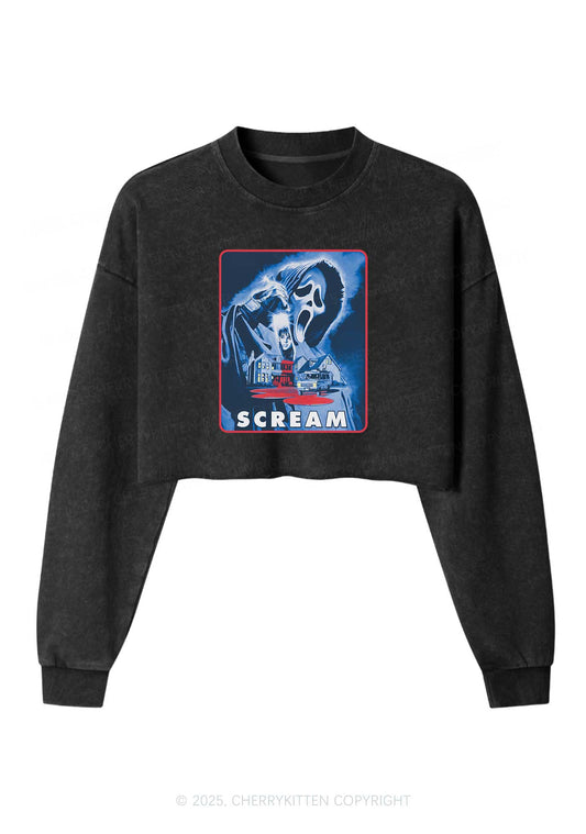 Hallowee Scream Y2K Crop Washed Sweatshirts Cherrykitten