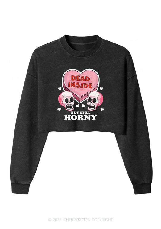 Halloween Dead Inside Y2K Crop Washed Sweatshirts Cherrykitten
