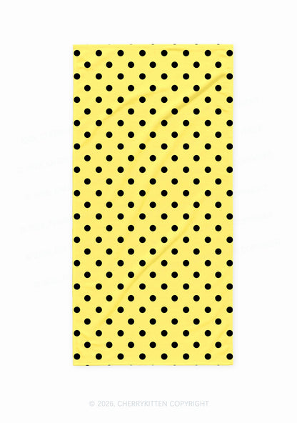 Black Dots On Yellow Y2K Beach Towel Cherrykitten