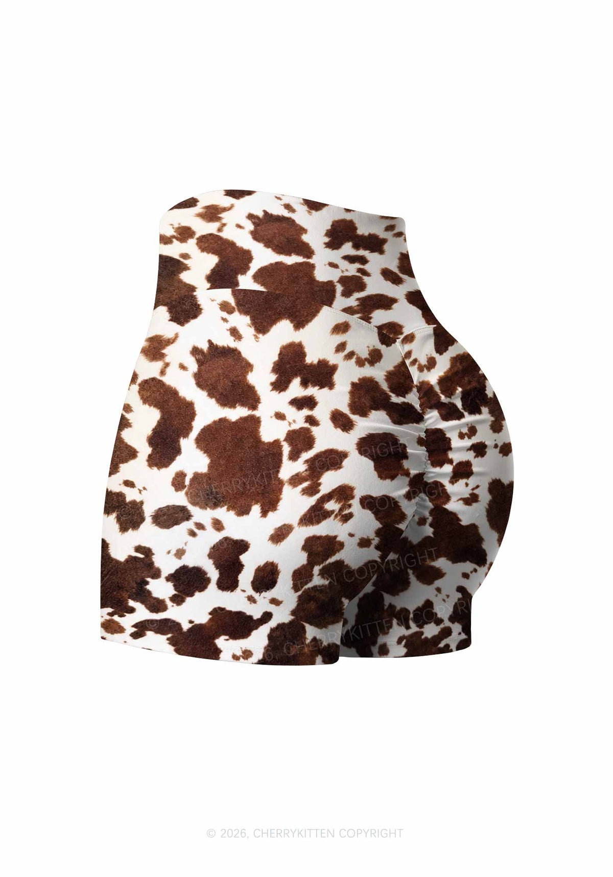 Brown And White Cow Dots Y2K Print Gym Shorts Cherrykitten