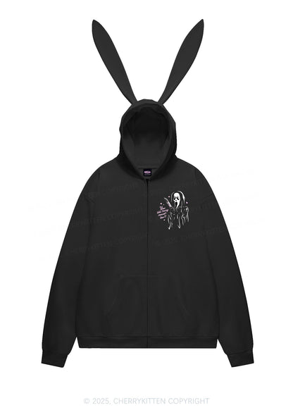 Halloween You Like Scary Movies Too Y2K Bunny Ear Zip Hoodie Cherrykitten