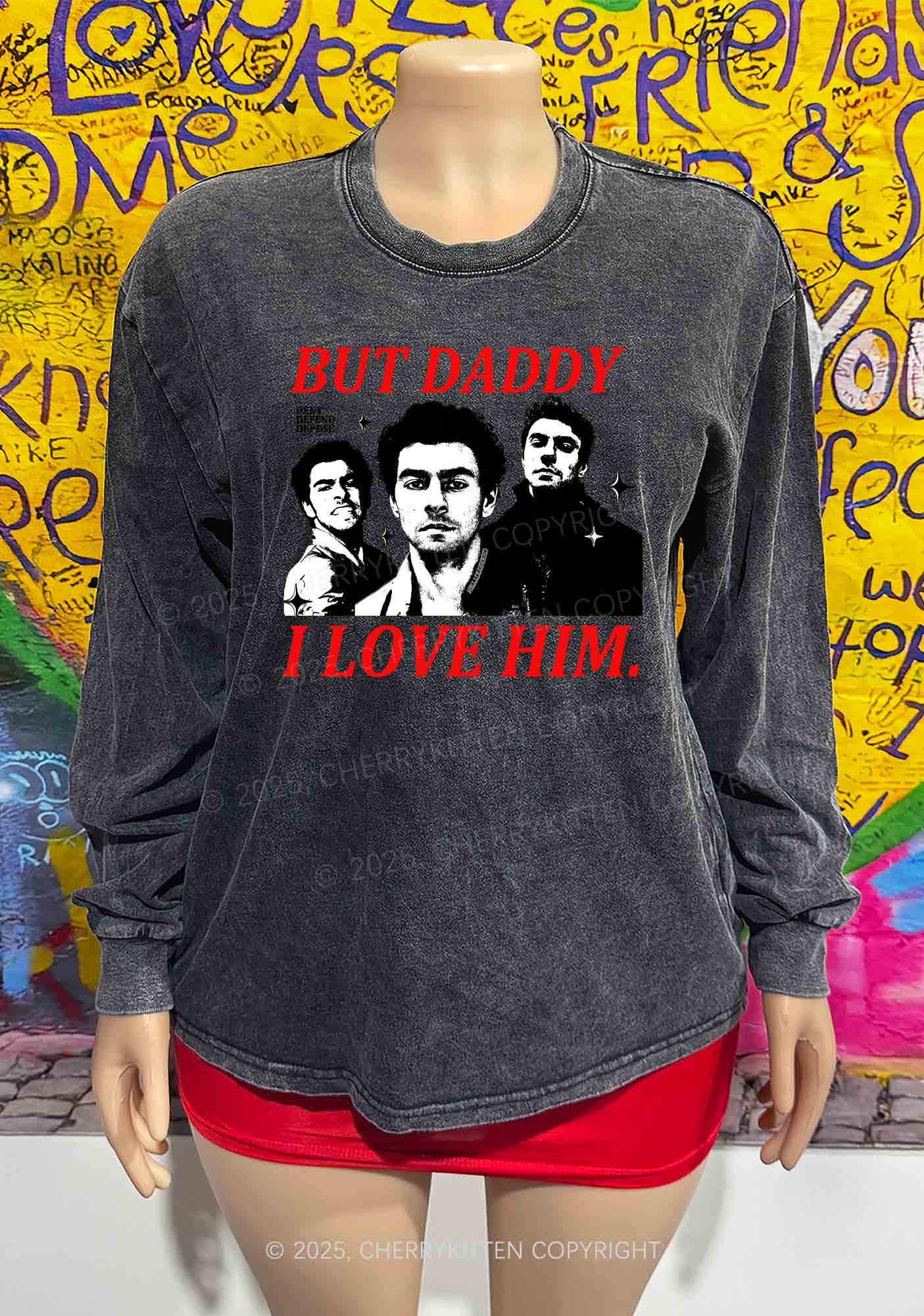 Daddy I Love Luigi Y2K Washed Long Sleeves Cherrykitten