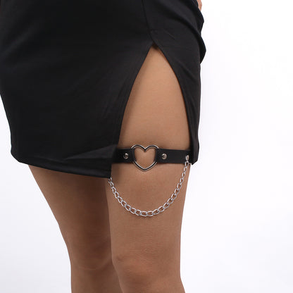 Leather Heart Chain Stud Leg Chain