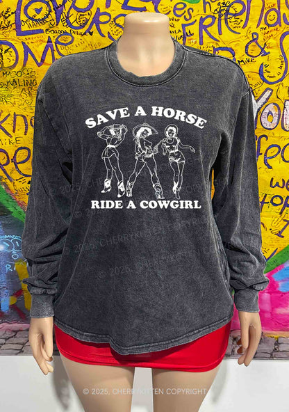 Ride A Cowgirl Pride Y2K Washed Long Sleeves Cherrykitten