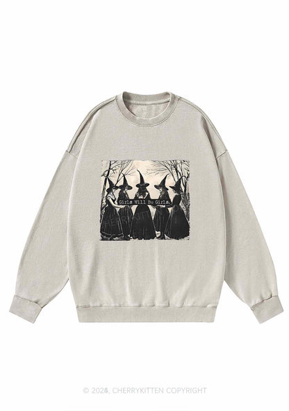 Halloween Girls Will Be Girls Y2K Washed Sweatshirts Cherrykitten