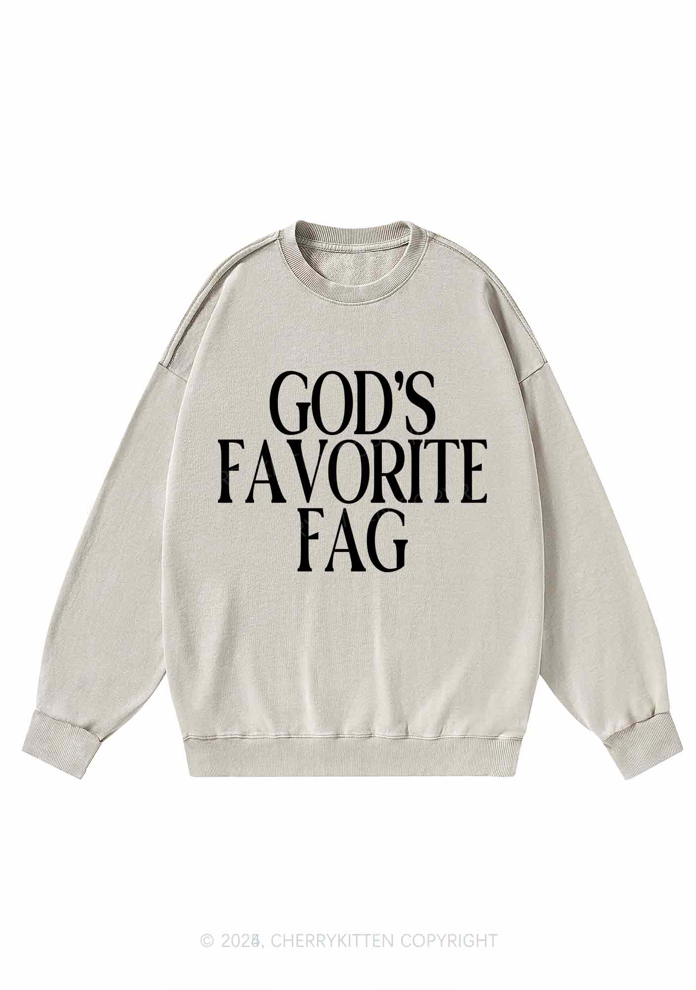 Gods Favorite Fag Pride Y2K Washed Sweatshirts Cherrykitten