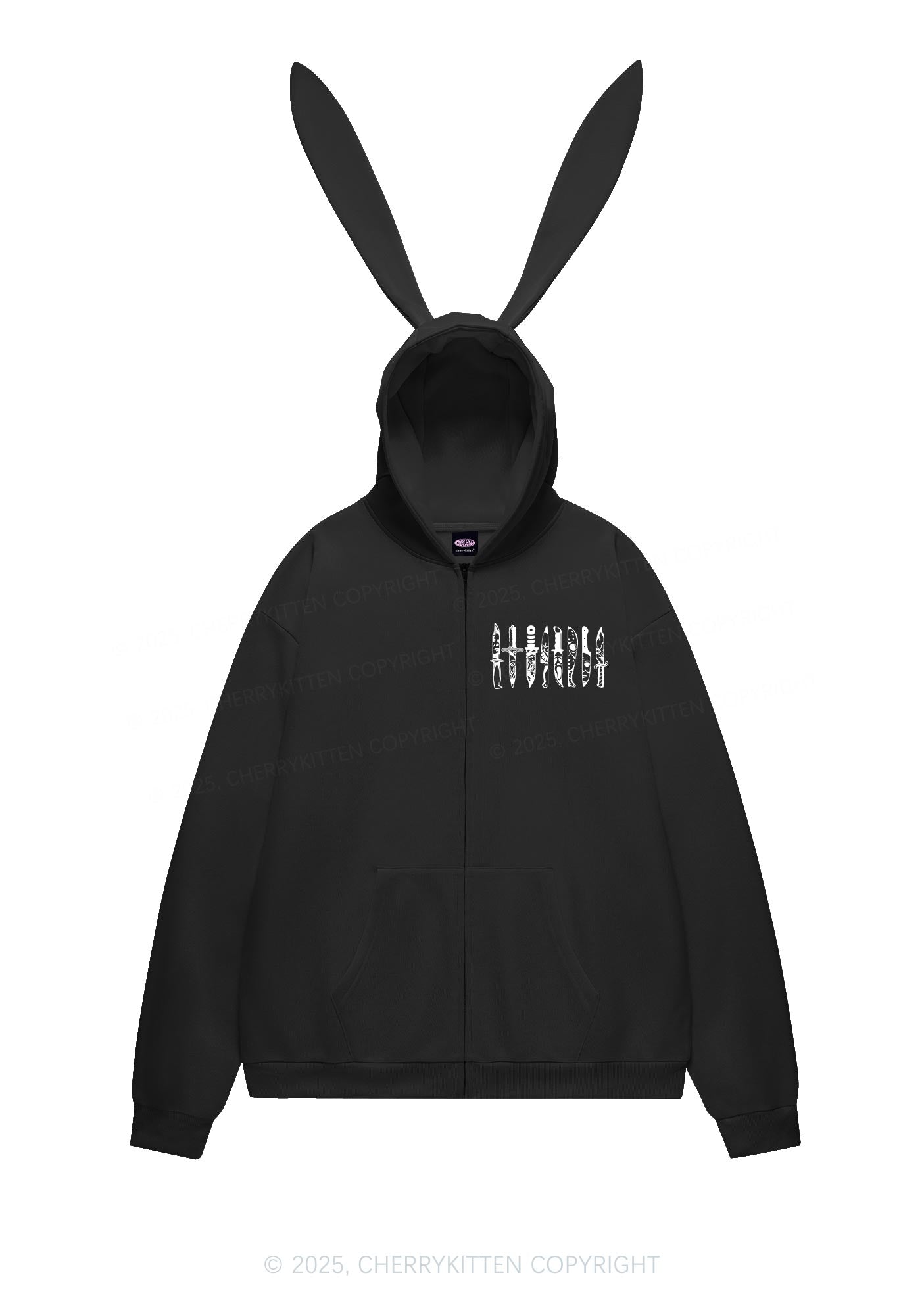 Halloween Grimace Daggers Y2K Bunny Ear Zip Hoodie Cherrykitten