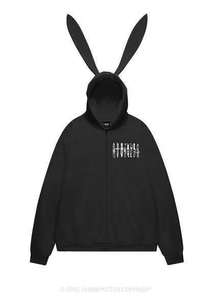 Halloween Grimace Daggers Y2K Bunny Ear Zip Hoodie Cherrykitten