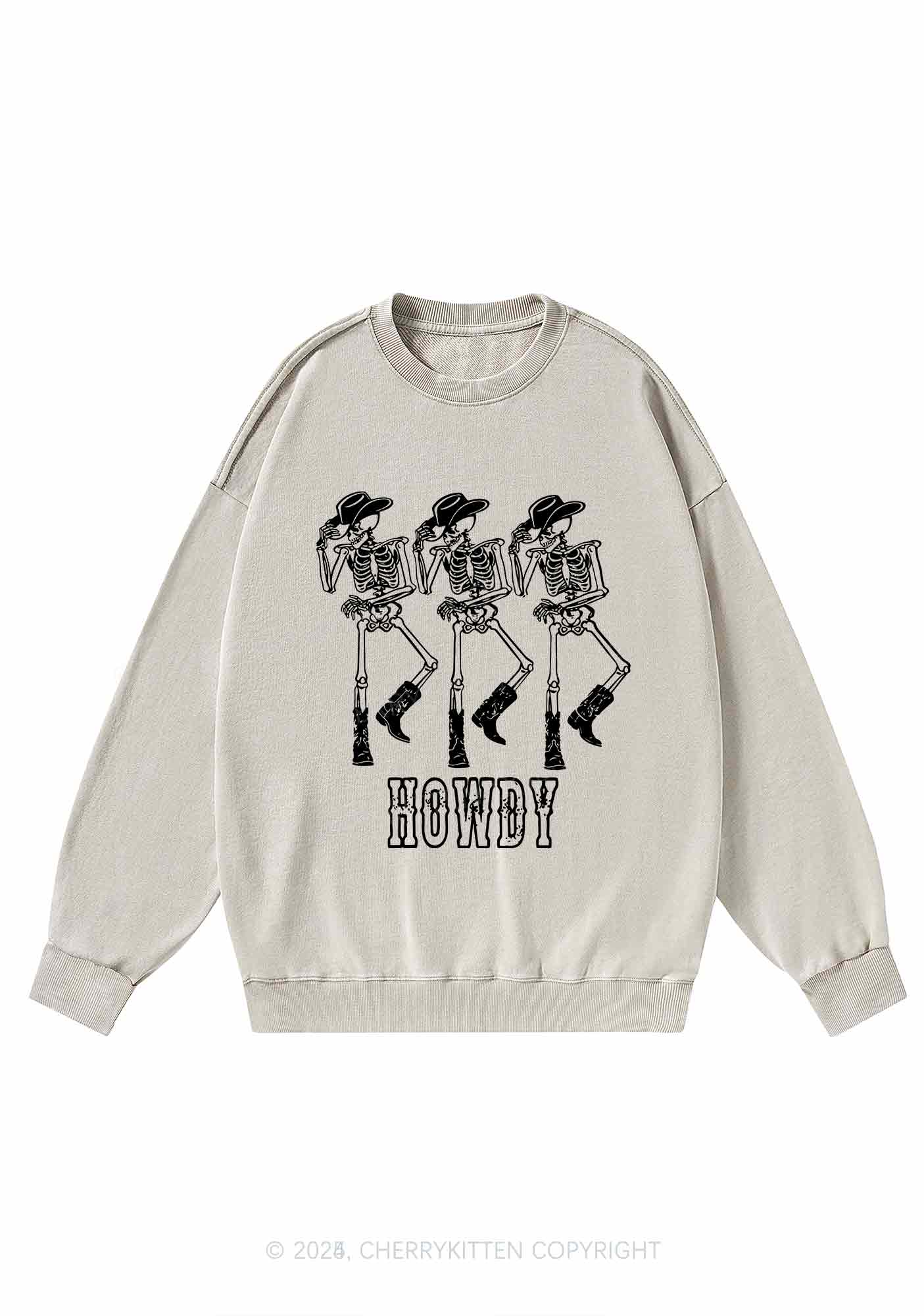 Halloween Howdy Dancing Skeletons Y2K Washed Sweatshirts Cherrykitten