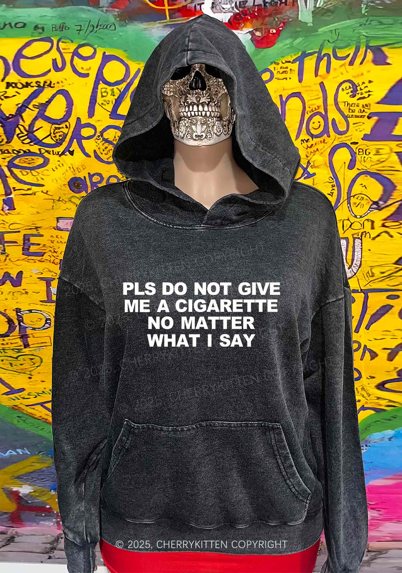 Dont Give Me Cigarette Y2K Washed Hoodie Cherrykitten