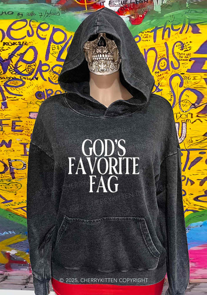 Gods Favorite Fag Pride Y2K Washed Hoodie Cherrykitten