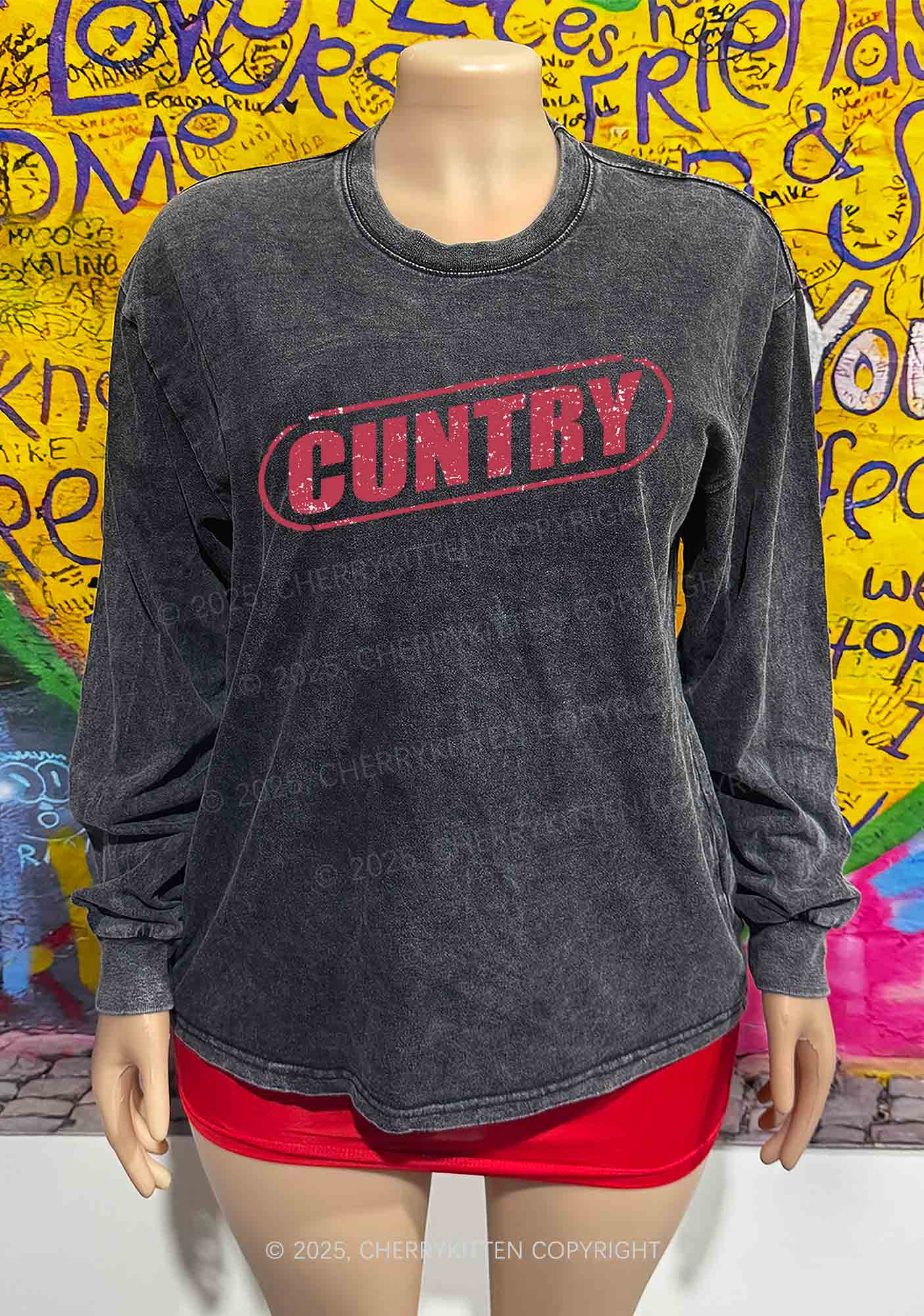 Cuntry Y2K Washed Long Sleeves Cherrykitten