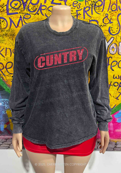 Cuntry Y2K Washed Long Sleeves Cherrykitten