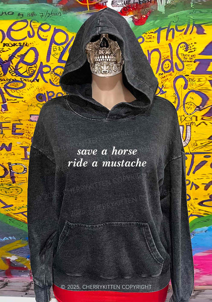Ride A Mustache Y2K Washed Hoodie Cherrykitten