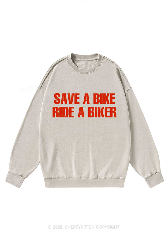 Save Bike Ride Biker Y2K Washed Sweatshirts Cherrykitten