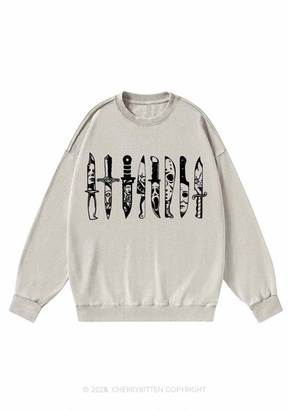 Halloween Grimace Daggers Y2K Washed Sweatshirts Cherrykitten