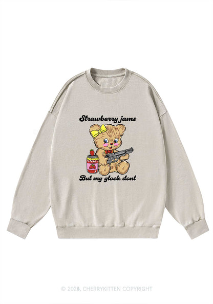 Strawberry Jams Bear Y2K Washed Sweatshirts Cherrykitten