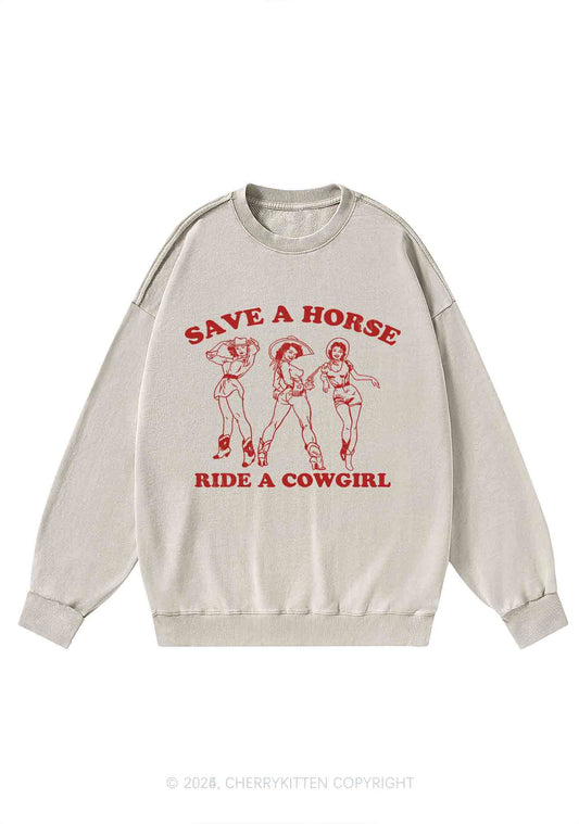 Ride A Cowgirl Pride Y2K Washed Sweatshirts Cherrykitten