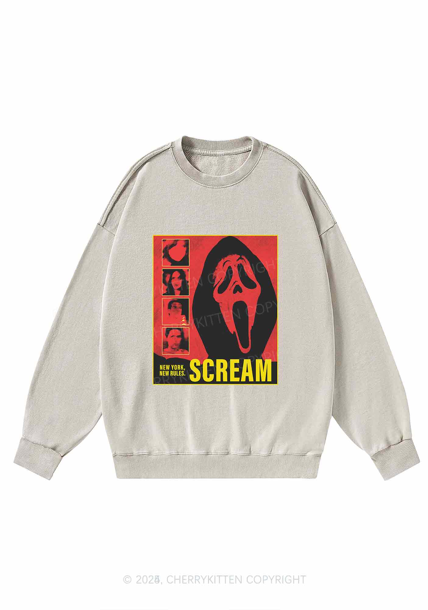 Halloween Scream New York Y2K Washed Sweatshirts Cherrykitten