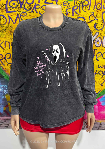 Halloween You Like Scary Movies Too Y2K Washed Long Sleeves Cherrykitten