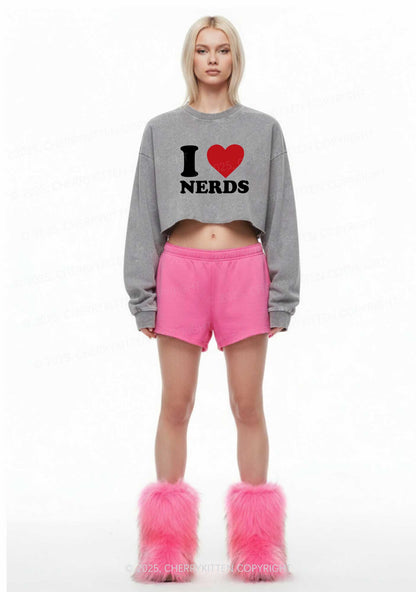 I Love Nerds Y2K Crop Washed Sweatshirts Cherrykitten