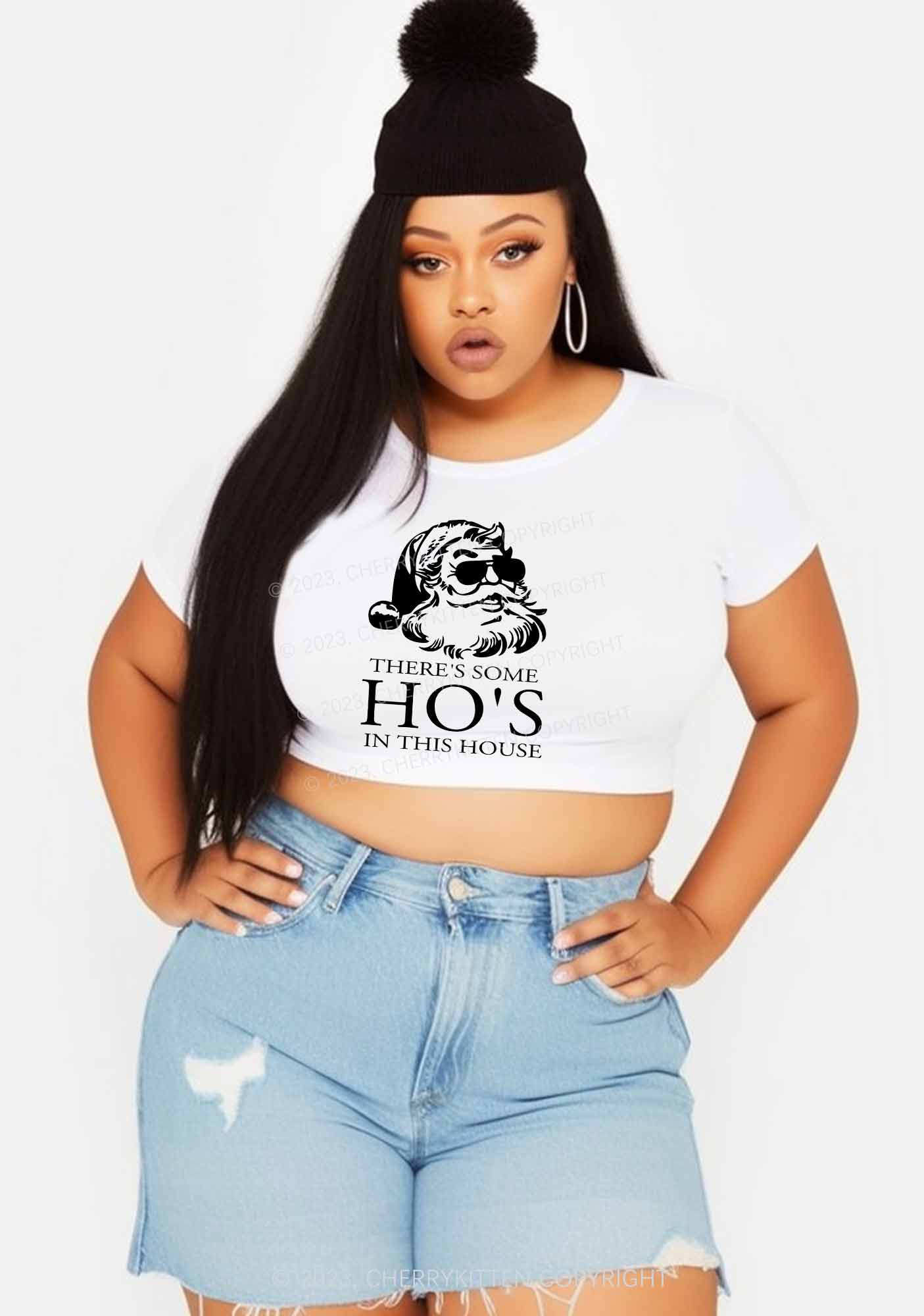 There's Some HO'S In This House Christmas Baby Tee Cherrykitten