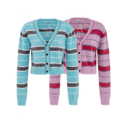 V Neck Color Block Embroidered Cardigan Sweater Top Cherrykitten