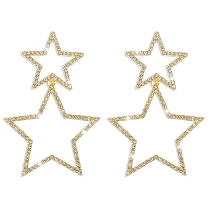 Pentagram Double Layer Fashion Rhinestone Earrings