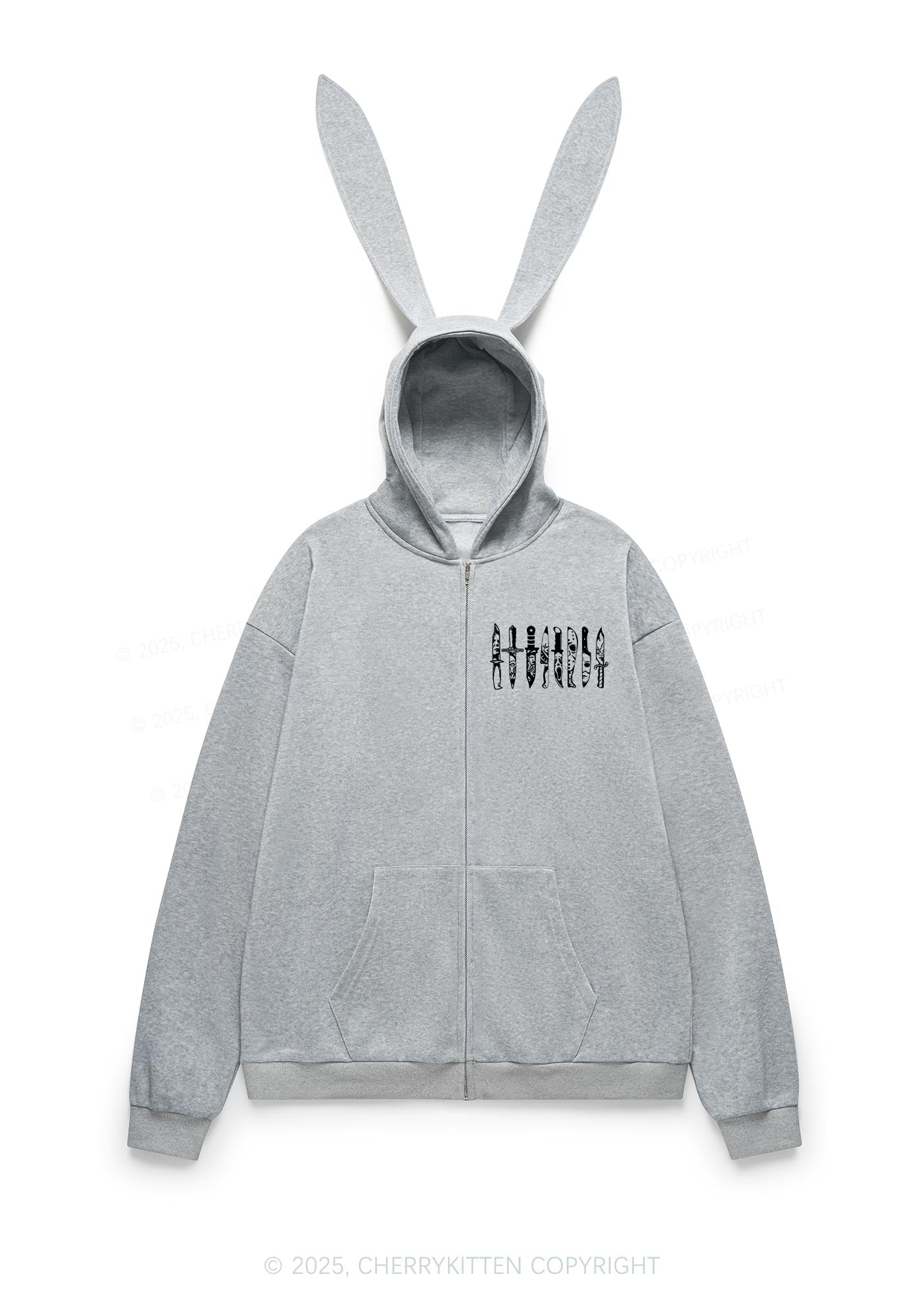 Halloween Grimace Daggers Y2K Bunny Ear Zip Hoodie Cherrykitten