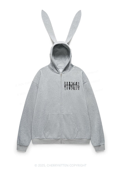 Halloween Grimace Daggers Y2K Bunny Ear Zip Hoodie Cherrykitten