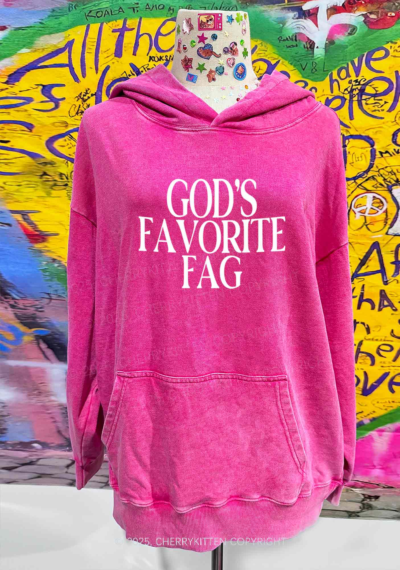 Gods Favorite Fag Pride Y2K Washed Hoodie Cherrykitten