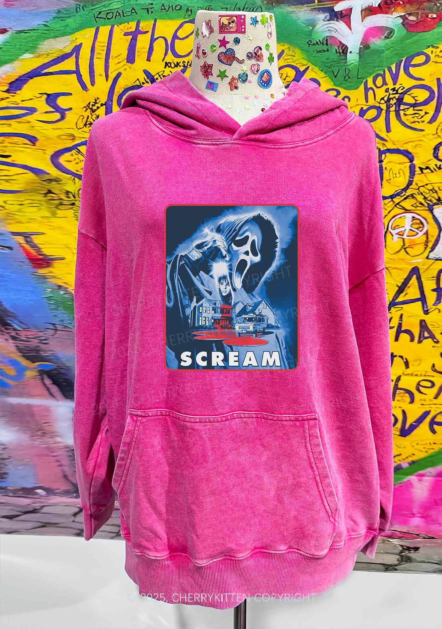 Hallowee Scream Y2K Washed Hoodie Cherrykitten