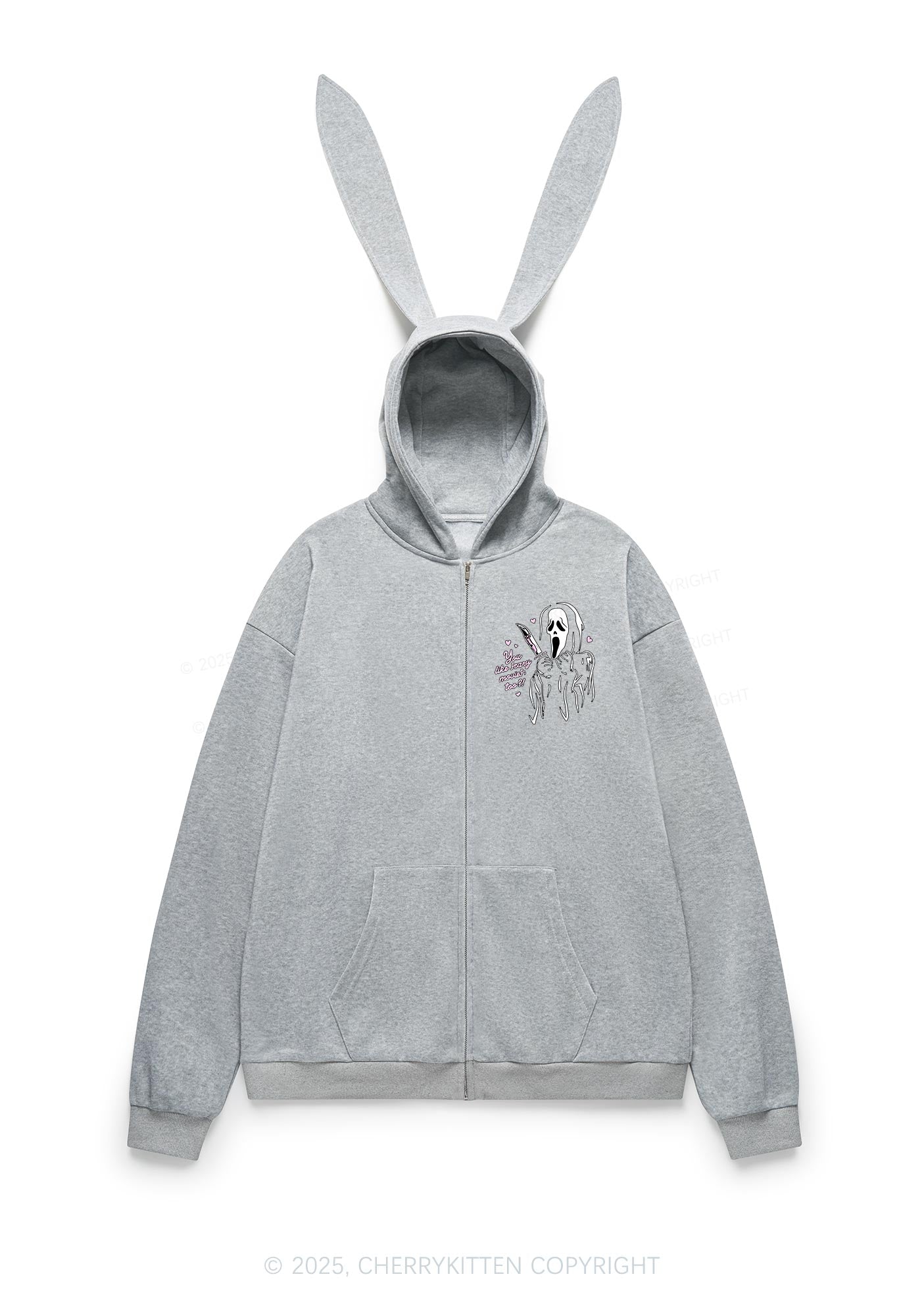Halloween You Like Scary Movies Too Y2K Bunny Ear Zip Hoodie Cherrykitten