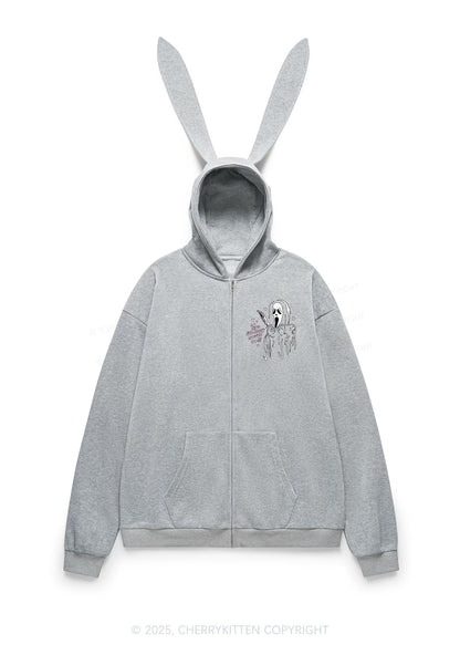 Halloween You Like Scary Movies Too Y2K Bunny Ear Zip Hoodie Cherrykitten