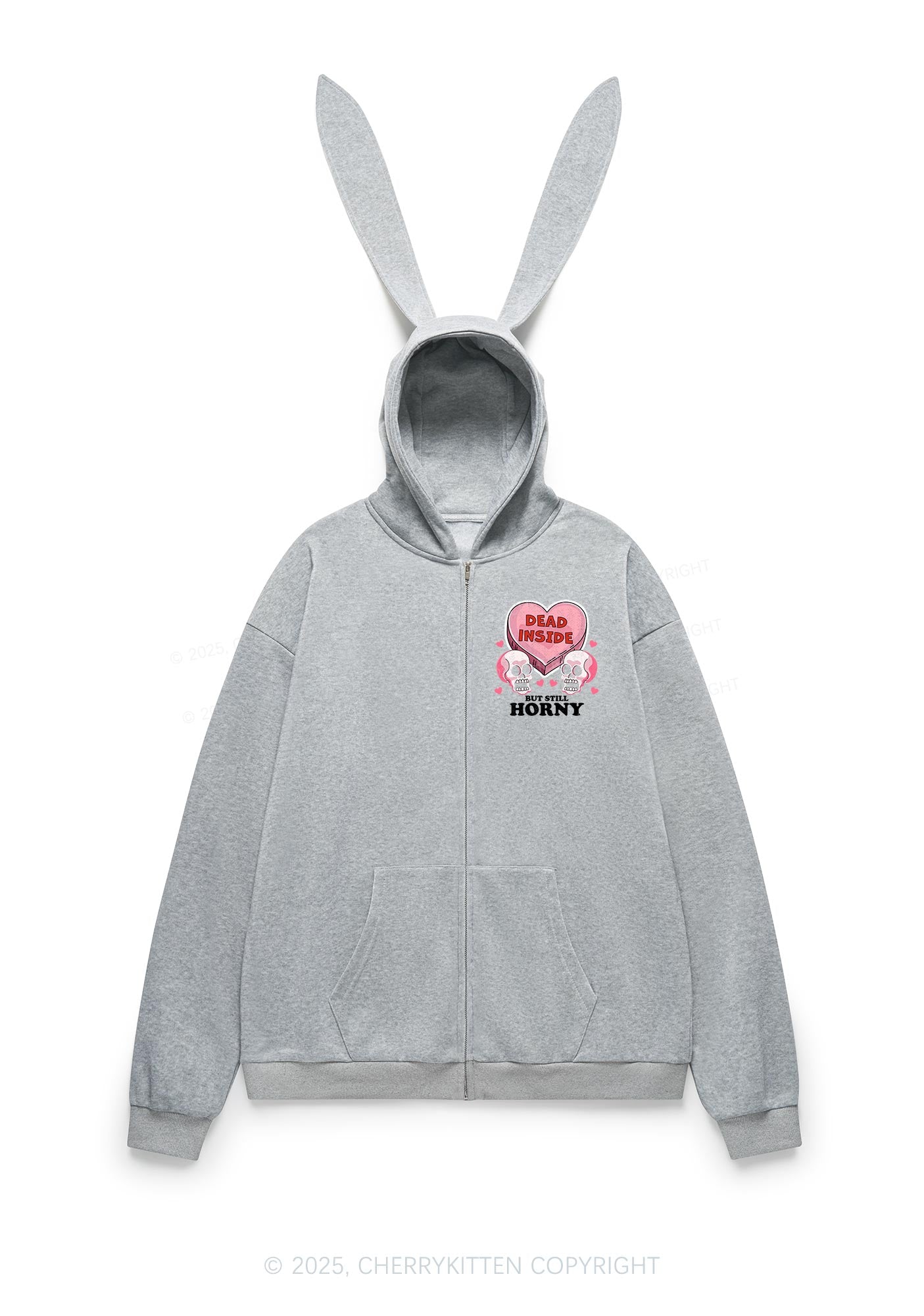 Halloween Dead Inside But Still Horxy Y2K Bunny Ear Zip Hoodie Cherrykitten