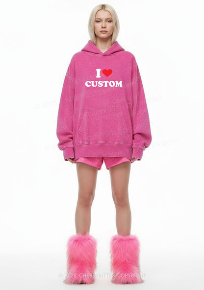 I Love Custom Personalized Y2K Washed Hoodie Cherrykitten