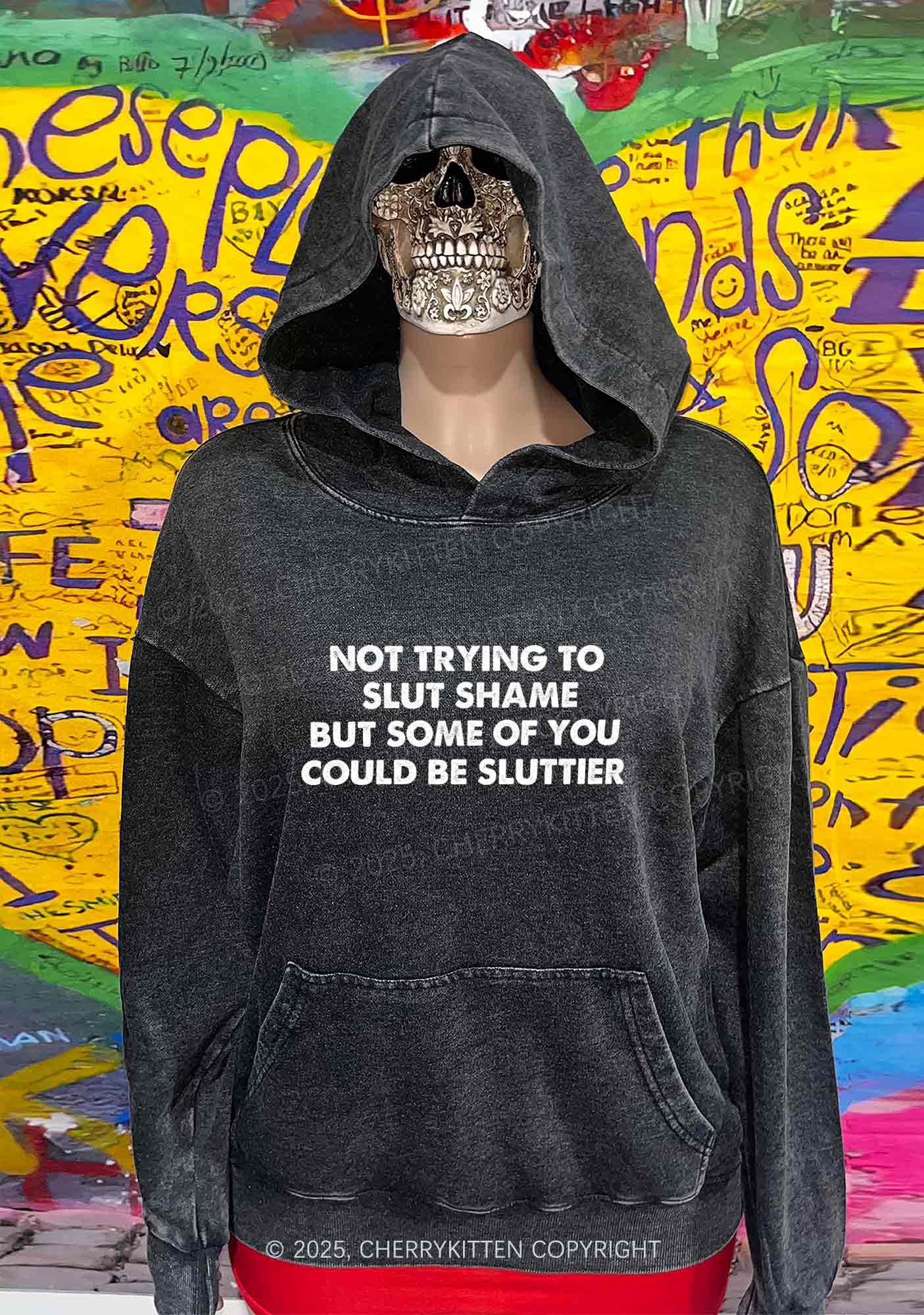 Not Trying To Slxt Shame Y2K Washed Hoodie Cherrykitten