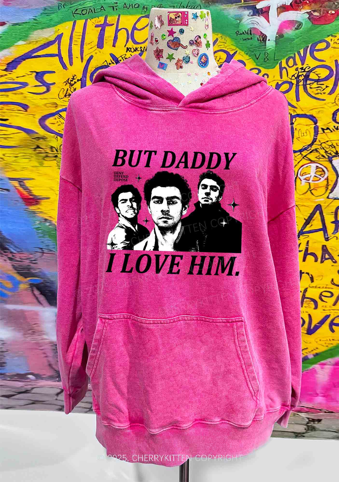 Daddy I Love Luigi Y2K Washed Hoodie Cherrykitten