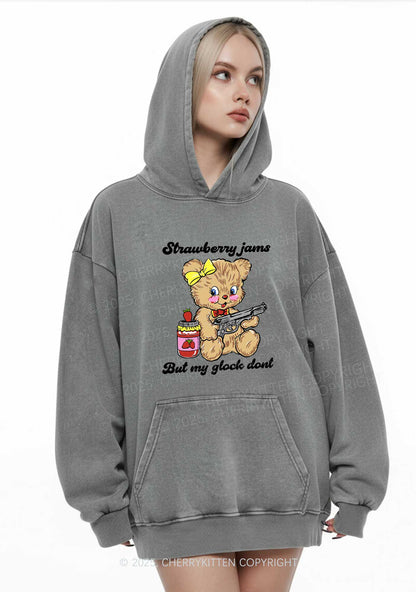 Strawberry Jams Bear Y2K Washed Hoodie Cherrykitten