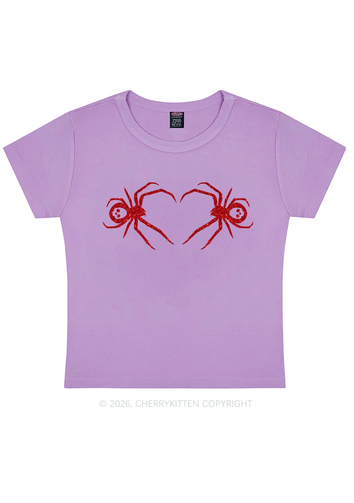 Glitter Skull Spider Y2K Baby Tee Cherrykitten